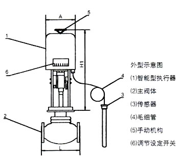 ZZWPE电动温控调节阀外形示意图